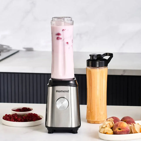 Homend Mixfresh 7010UK Dishwasher Safe, Stainless Steel Blender & Smoothie Maker, Two 600ML BPA Free Portable Bottles, Inox Black