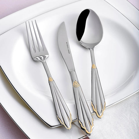 Karaca Mantilla 84-Piece Stainless Steel Cutlery Set for 12 People, Gold