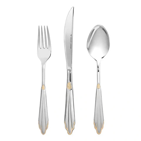 Karaca Mantilla 84-Piece Stainless Steel Cutlery Set for 12 People, Gold