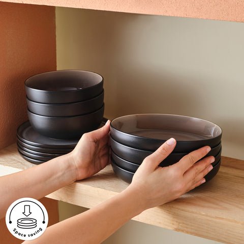 Karaca Earth Collection Mercure Reactive Glaze 59-Piece Dinner Set for 12 People, Multi