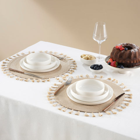 Karaca Lionel Fringed Placemat, 2 Piece, 38cm, Beige