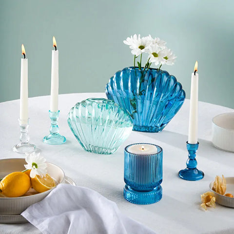 Karaca Marine Glass Candle Holder, 6x9cm, Turquoise