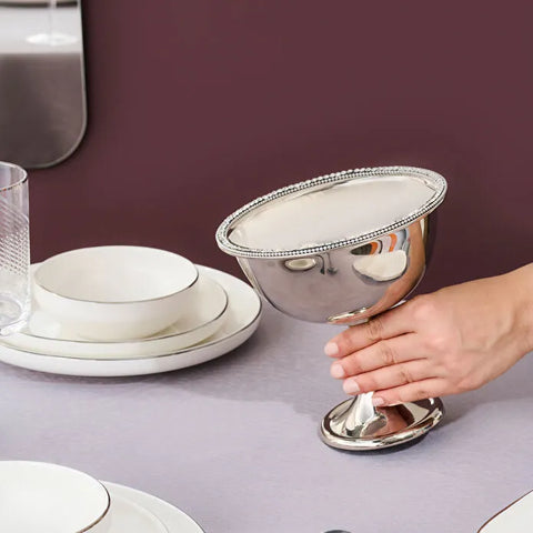 Karaca Majesty Stainless Steel Footed Bowl, 21x20cm, Silver