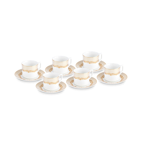 Karaca Vildan 12-Piece Bone China Espresso Turkish Coffee Cup Set for 6 People, 100ml, Gold