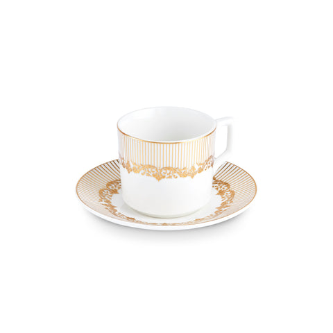 Karaca Vildan 12-Piece Bone China Espresso Turkish Coffee Cup Set for 6 People, 100ml, Gold