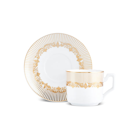 Karaca Vildan 12-Piece Bone China Espresso Turkish Coffee Cup Set for 6 People, 100ml, Gold
