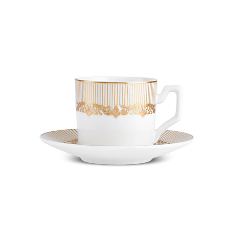 Karaca Vildan 12-Piece Bone China Espresso Turkish Coffee Cup Set for 6 People, 100ml, Gold