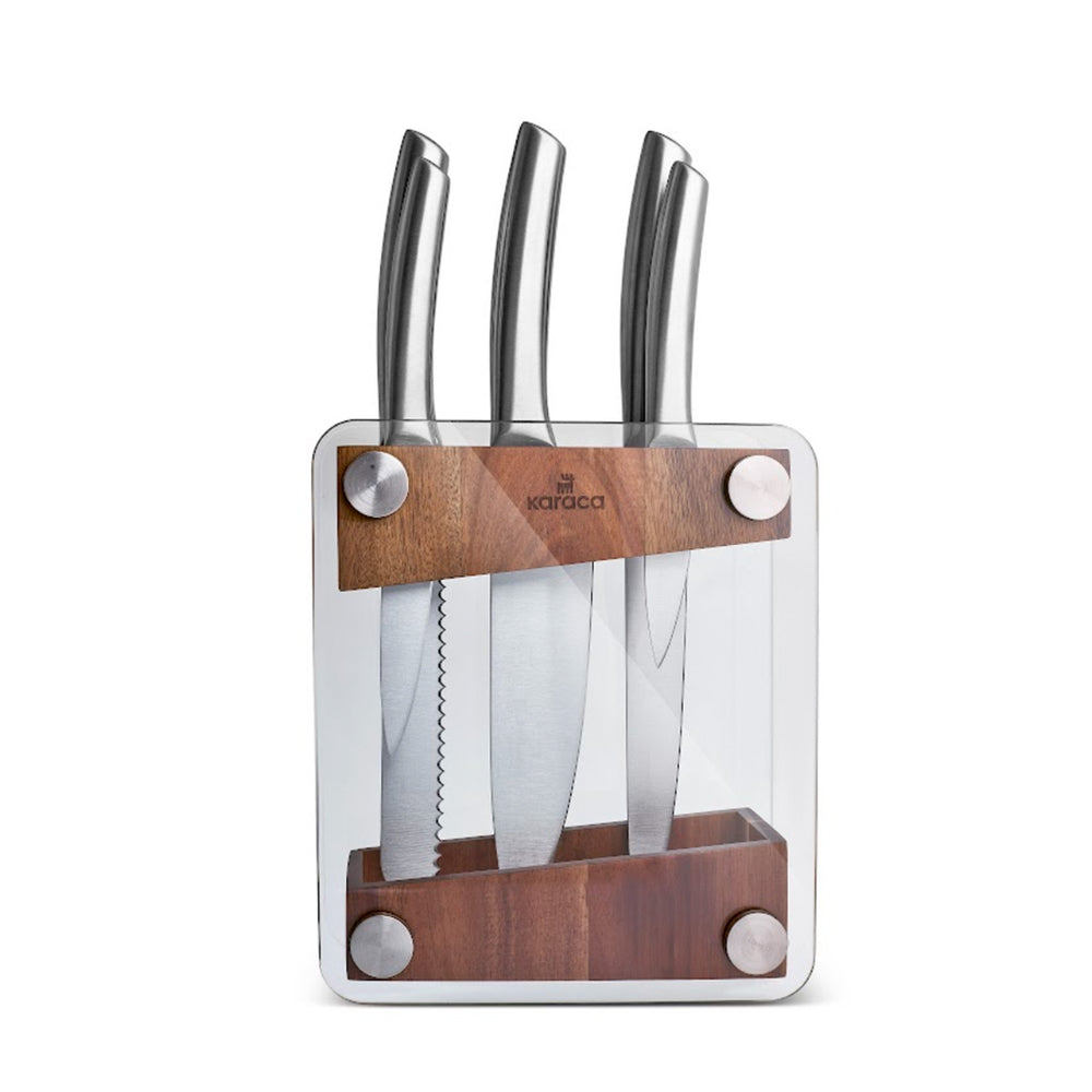 Karaca Venus 6 Piece Knife Block Set, Silver