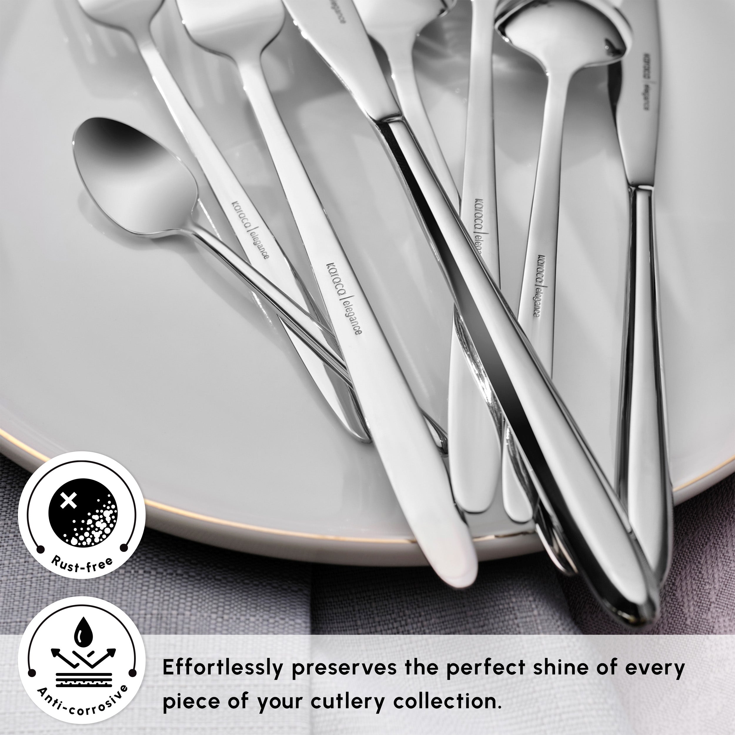 Karaca New Flow 84-Piece Stainless Steel Cutlery Set for 12 People, Si