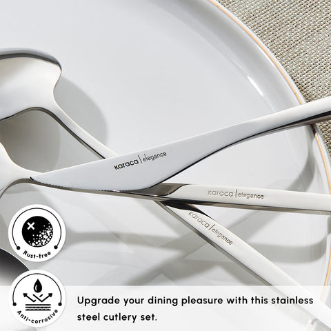 Karaca New Porto 60-Piece Stainless Steel Cutlery Set for 12 People, Platinum