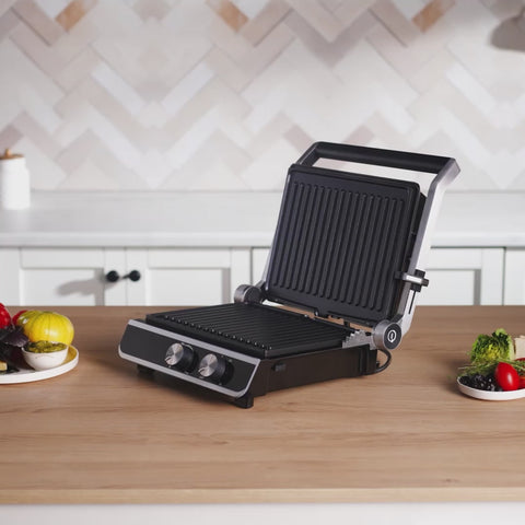 Karaca Nova Grill 6-Slice Capacity Stainless Steel Contact Grill and Sandwich Toaster with Timer, 2000W, Inox