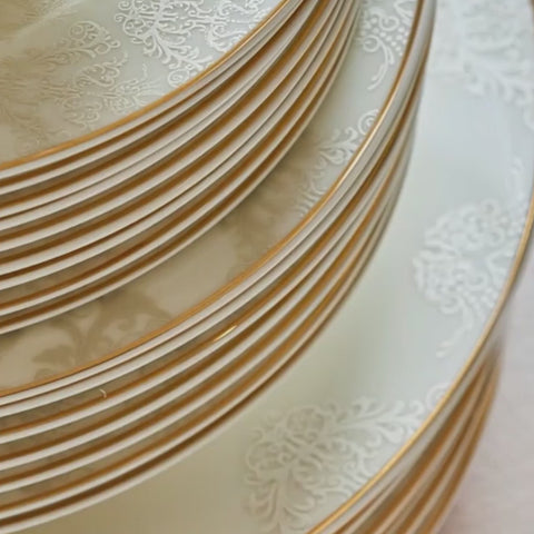 Karaca Siena 56-Piece Bone China Dinner Set for 12 People, Gold White