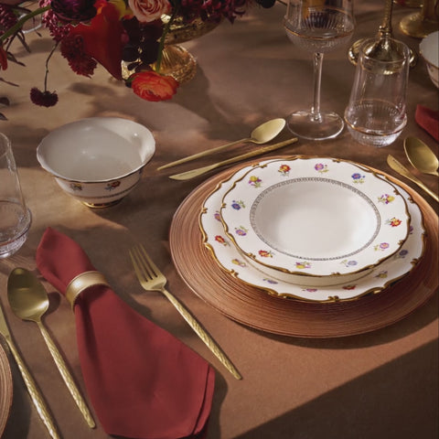 Karaca Royal Bone China Diana 55-Piece Dinner Set for 12 People, Gold