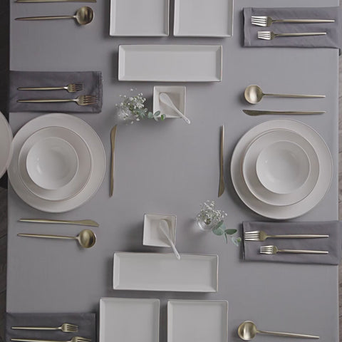 Karaca Bone China Donatella 70-Piece Dinner Set for 12 People, Gold White
