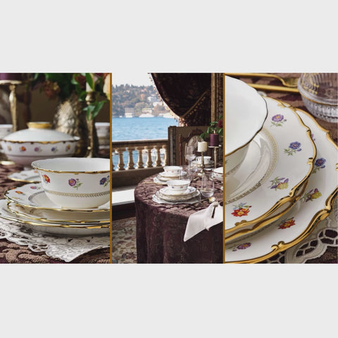 Karaca Royal Bone China Diana 55-Piece Dinner Set for 12 People, Gold