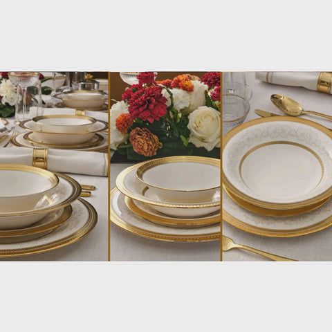 Karaca Royal Bone China Charlotte 55-Piece Dinner Set for 12 People, Gold