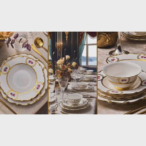Karaca Royal Bone China Elizabeth 55-Piece Dinner Set for 12 People, Gold