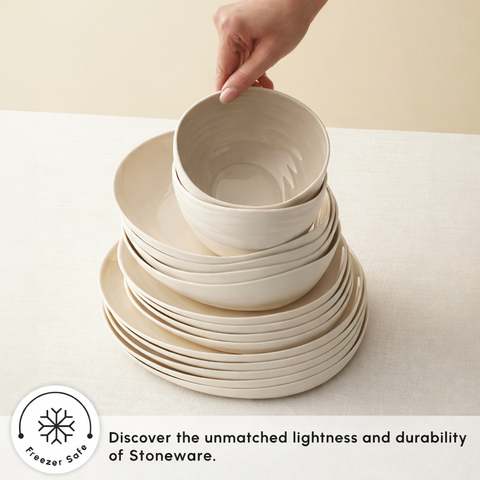 Karaca Earth Collection Rise Porcelain 55-Piece Dinner Set for 12 People, Cream