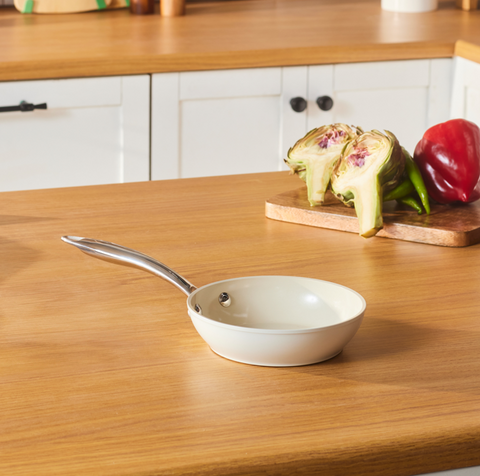 Karaca Swiss Crystal Almond Cream Non-Stick Induction Stainless Steel Handle Pan, 16cm, Cream