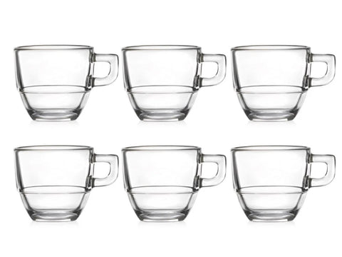 RCR Caffe 6-Piece Glass Espresso Coffee Cup Set for 6 People, 80ml, Clear