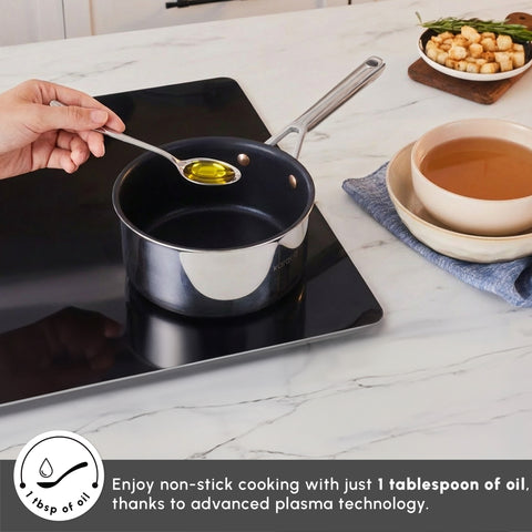 Karaca Plasma Steel 3Ply Non-Stick Sauce Pan, 18cm, Silver