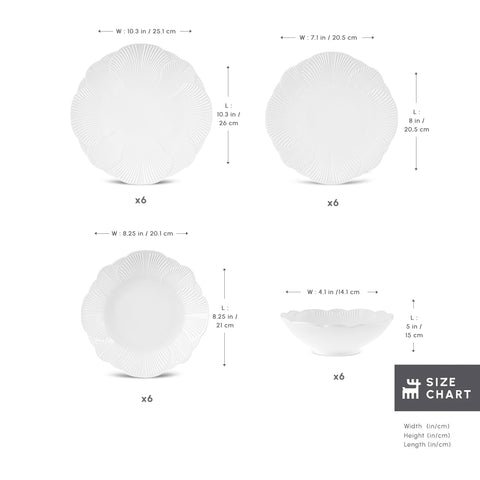 Karaca Bloom Bone China 24-Piece Dinner Set for 6 People, White
