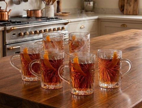 RCR Oasis 6-Piece Glass Tea Cup, 220ml, Clear