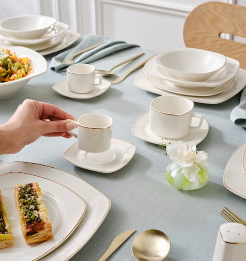 Karaca Timeless 25-Piece Porcelain Tea & Coffee Cup Set, Gold